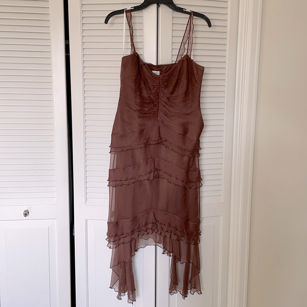 Cache 100% Silk Brown Layered Cocktail Dress